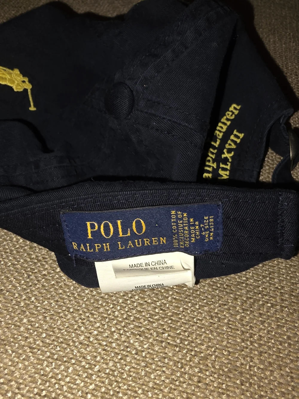 Ralph Lauren Navy Cap with Yellow Embroidered Pony & Detailing